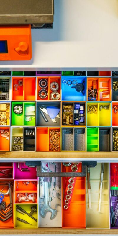 drawer with plastic printed dividers